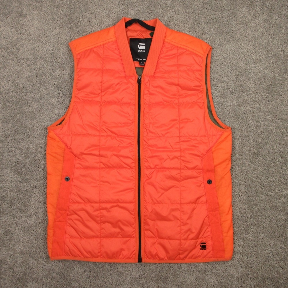 G Star Raw Vest Mens Medium‎ Orange Quilted Outdoor Lightweight Windbreaker Logo